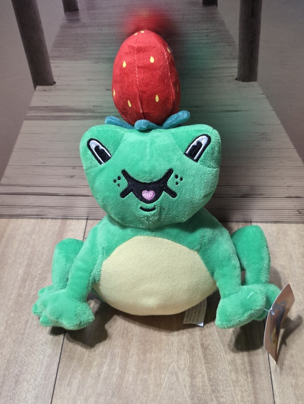Ideal Toys Direct Frog Green Plush Stuffed Animal with Red Strawberry On Head